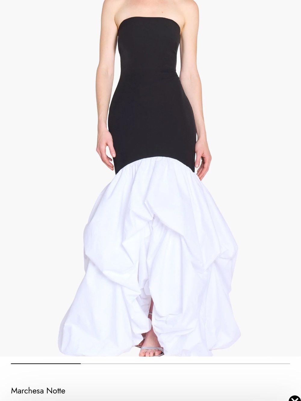 Marchesa Notte Strapless Drop Waist Mermaid Taffeta Pouf Gown